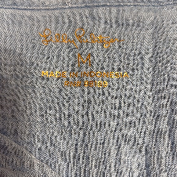 Lilly Pulitzer Frenchie Blue Geanie Button-Down Shirt, Size Medium - Picture 8 of 10